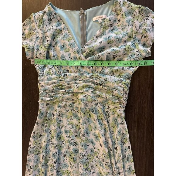 Dressbarn Floral Ruched Waist & Cap Sleeves Dress Size 6 - Picture 6 of 7